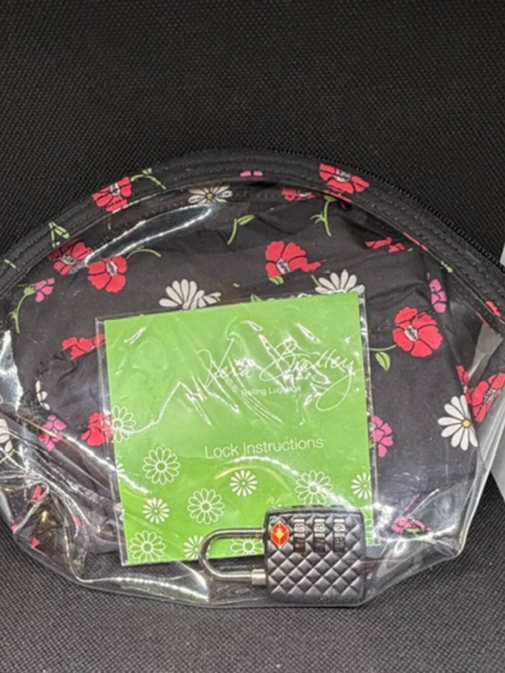 Vera Bradley Floral TSA Travel Cosmetic Bag Set w/ Lock & Clear Makeup Case